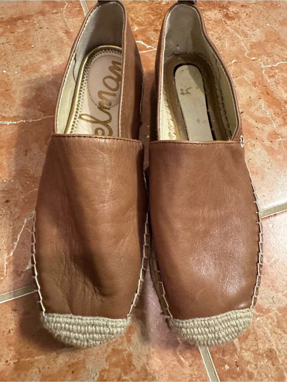 Sam Edelman Khloe Carmel Brown Soft Leather Espadrilles Slip On Size 6